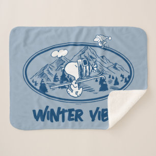Couverture Sherpa cacahuètes Snoopy & Woodstock Skiing