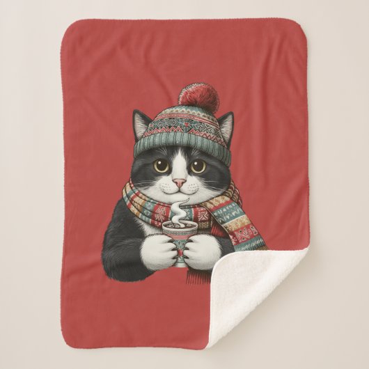 Couverture Sherpa Cacao de chat d'hiver confortable (Devant)