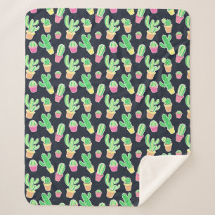 Couverture Sherpa Cactus au néon d'aquarelle dans le motif de pots