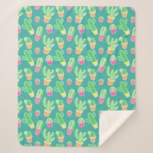 Couverture Sherpa Cactus au néon d'aquarelle dans le motif de pots (Devant)