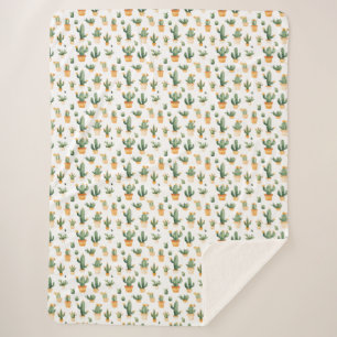 Couverture Sherpa Cactus pointillés sur blanc