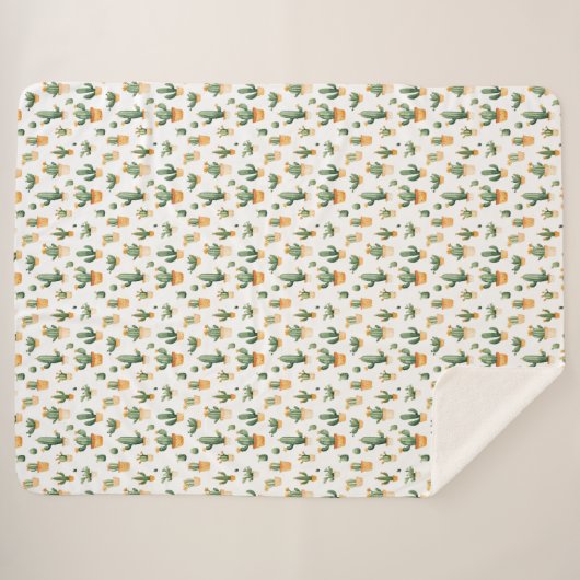 Couverture Sherpa Cactus pointillés sur blanc (Devant (Horizontal))
