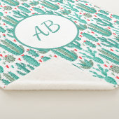 Couverture Sherpa Cactus vert blanc motif lunique (3/4)