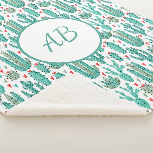 Couverture Sherpa Cactus vert blanc motif lunique (3/4)