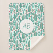 Couverture Sherpa Cactus vert blanc motif lunique (Devant)