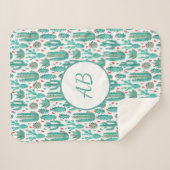 Couverture Sherpa Cactus vert blanc motif lunique (Devant (Horizontal))