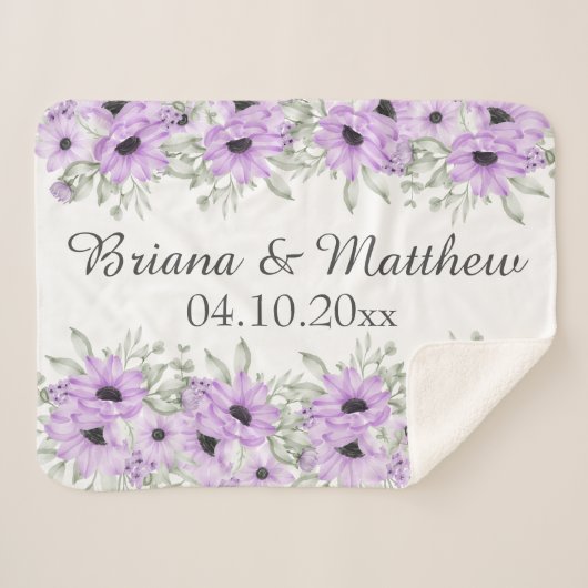 Couverture Sherpa Cadeau de Fête des mariées Florale Purple Élégant (Devant (Horizontal))