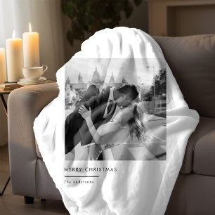 Couverture Sherpa Cadeau de Noël minimaliste noir et blanc