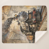 Couverture Sherpa Cadeau de train à vapeur vintage avec nom (Devant (Horizontal))