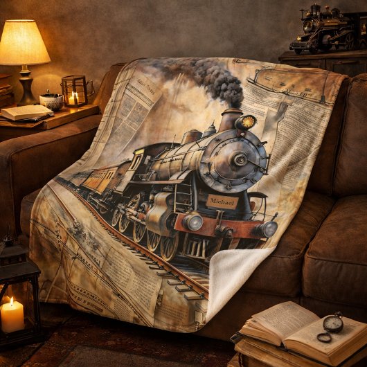 Couverture Sherpa Cadeau de train à vapeur vintage avec nom