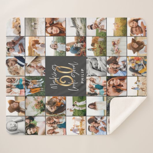 Couverture Sherpa Cadeau moderne 60e anniversaire multi photo script (Devant (Horizontal))