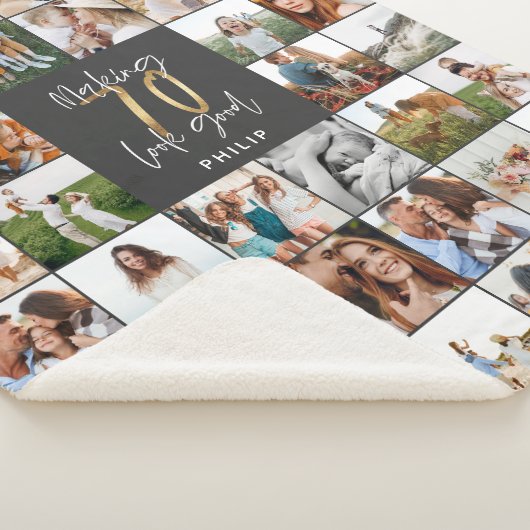 Couverture Sherpa Cadeau moderne 70e anniversaire multi-photo script (3/4)