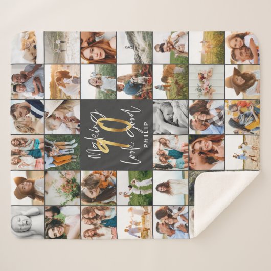 Couverture Sherpa Cadeau moderne 90e anniversaire multi photo script (Devant (Horizontal))