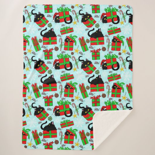 Couverture Sherpa Cadeaux de Noël de chat noir (Devant)