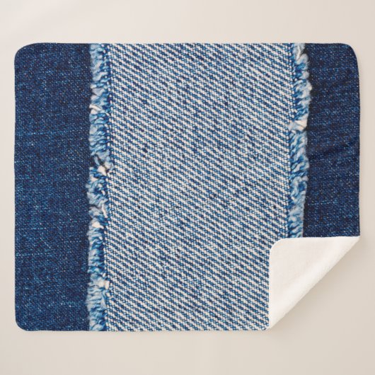 Couverture Sherpa Cadre en tissu jean bleu Denim. Dénim bleu fleur (Devant (Horizontal))