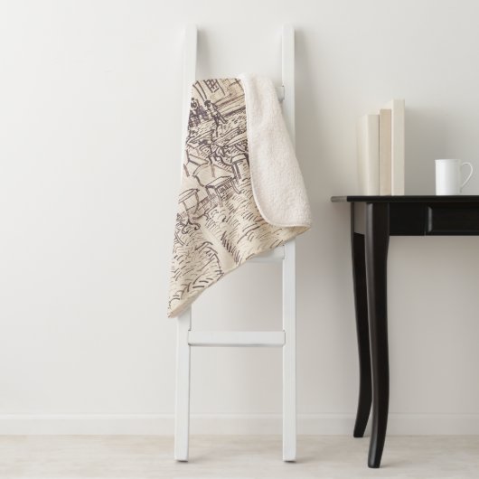 Couverture Sherpa Café Terrasse en soirée, Dessin d'art, Van Gogh (En situation)