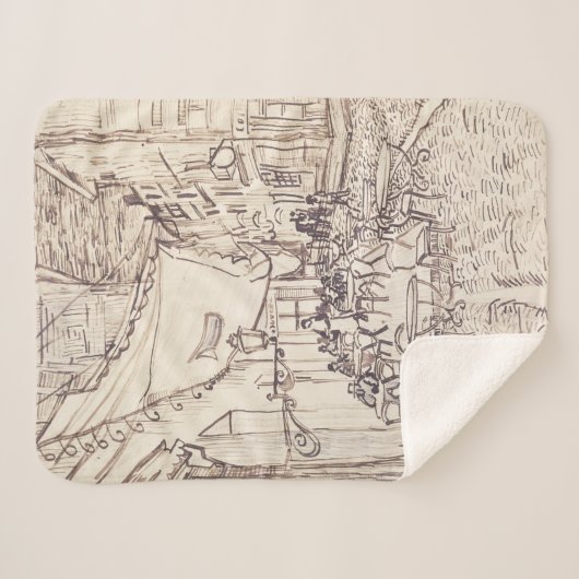 Couverture Sherpa Café Terrasse en soirée, Dessin d'art, Van Gogh (Devant (Horizontal))