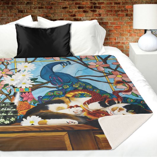 Couverture Sherpa Calico Cat Dragon Rouge