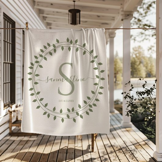 Couverture Sherpa Calligraphy Script Wreath Monogram