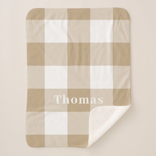 Couverture Sherpa Camel En vichy Motif Nom du monogramme (Devant)