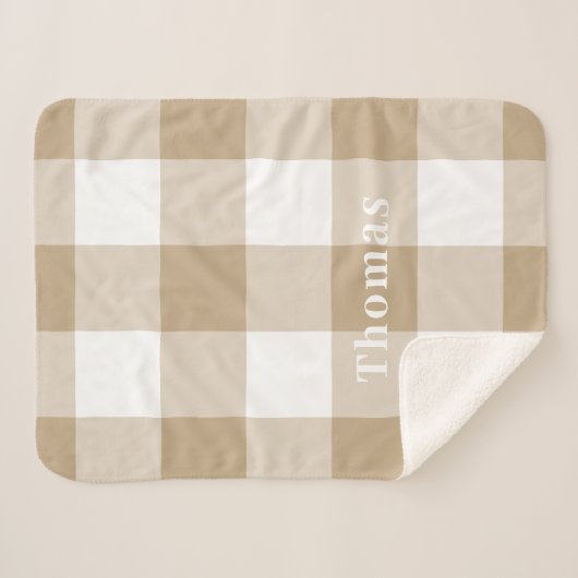 Couverture Sherpa Camel En vichy Motif Nom du monogramme (Devant (Horizontal))
