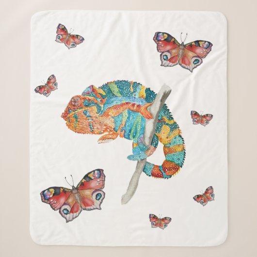Couverture Sherpa Caméléon aquarelle vibrant (Devant)