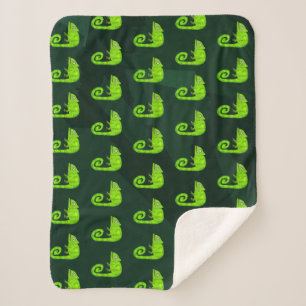 Couverture Sherpa Caméléon vert mignon