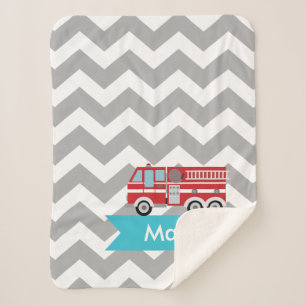 Couverture Sherpa Camion de pompiers turquoise gris personnalisé de