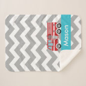 Couverture Sherpa Camion de pompiers turquoise gris personnalisé de (Devant (Horizontal))