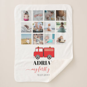 Couverture Sherpa Camion Feu Rouge Bébé Première année Photo Collage