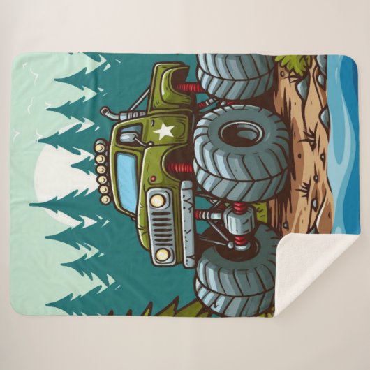 Couverture Sherpa Camion Monster Vert dans la forêt (Devant (Horizontal))