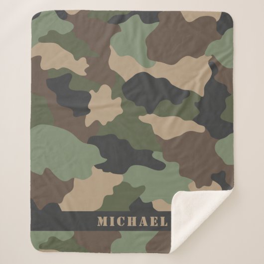 Couverture Sherpa Camo Camouflage militaire Kaki vert Tan Monogramme (Devant)