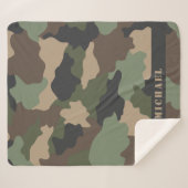 Couverture Sherpa Camo Camouflage militaire Kaki vert Tan Monogramme (Devant (Horizontal))