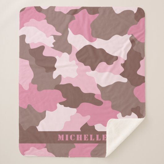 Couverture Sherpa Camo Girly Camouflage rose Nom du monogramme (Devant)