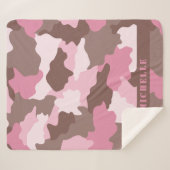 Couverture Sherpa Camo Girly Camouflage rose Nom du monogramme (Devant (Horizontal))