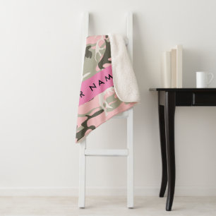 Couverture Sherpa Camouflage Rose et Vert Personnalisez votre nom