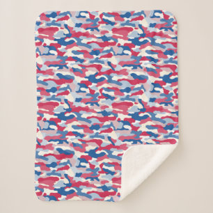 Couverture Sherpa Camouflage rouge blanc et bleu