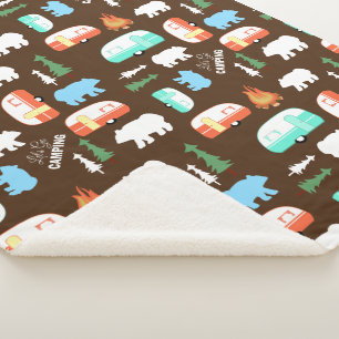 Couverture Sherpa Camping Retro Camper Bear Fleece Sherpa - Brown