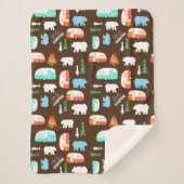 Couverture Sherpa Camping Retro Camper Bear Fleece Sherpa - Brown (Devant)