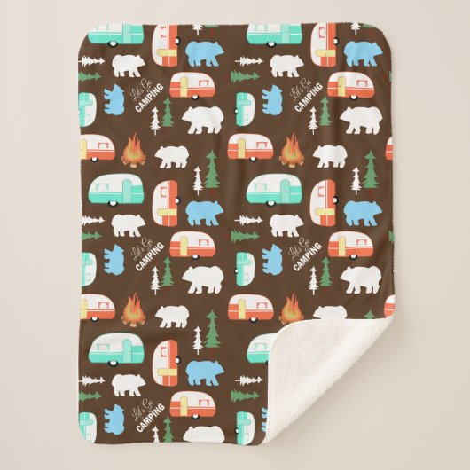Couverture Sherpa Camping Retro Camper Bear Fleece Sherpa - Brown (Devant)