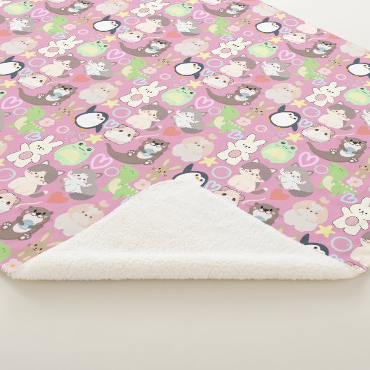 Couverture Sherpa Caractères de dessin mignon motif L Pink BG (3/4)