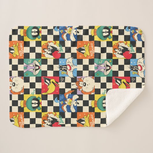 Couverture Sherpa Caractères LOONEY TUNES™ sur Checker noir et blanc (Devant (Horizontal))