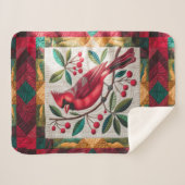 Couverture Sherpa Cardinal Bird Quilt, Blanche Fleece - Rouge Vibran (Devant (Horizontal))