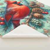 Couverture Sherpa Cardinal on Pine Branch with Winter Berries (3/4)