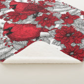 Couverture Sherpa Cardinaux et poinsettia en rouge et blanc (3/4)