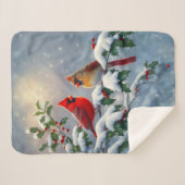 Couverture Sherpa Cardinaux rouges et Holly en neige (Devant (Horizontal))