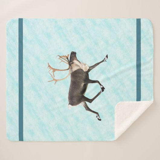 Couverture Sherpa Caribou Bleu (Rennes) Sur Neige (Devant (Horizontal))
