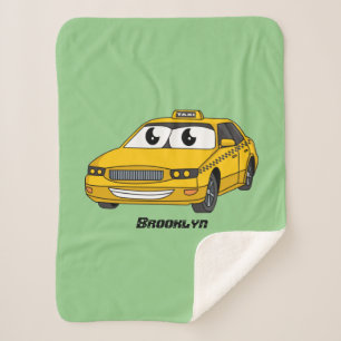Couverture Sherpa Caricature amusante de taxi jaune mignon