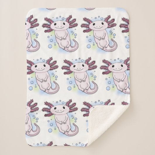Couverture Sherpa Caricature axolotl rose adorable (Devant)