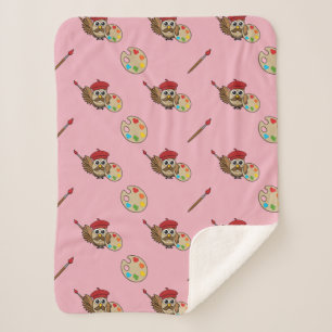 Couverture Sherpa Caricature de Chouette Peintre Cute
